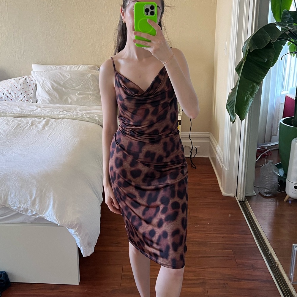 L’agence Cowl Neck Leopard Slip Dress - Picture 2 of 10